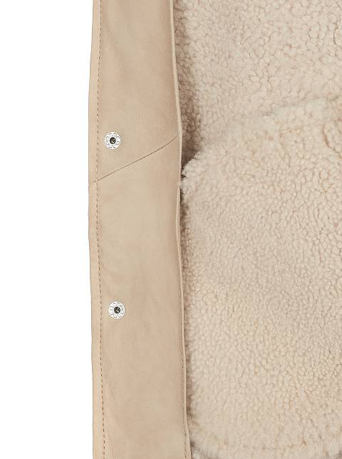 Beige Oversized Shearling Varsity Jacket, 3