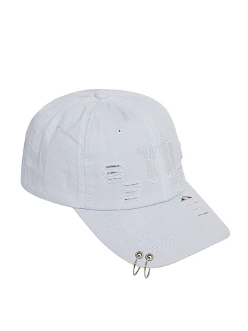 White Distressed Denim Cap With Rings, 1