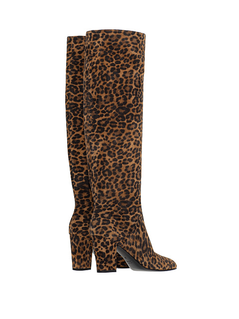 Leopard Suede Heeled Long Boots, 4