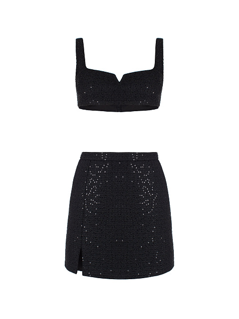 Black Tweed & Rhinestone Top & Mini Skirt, 1