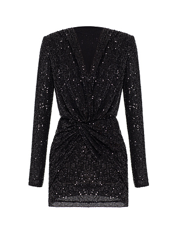 Black Sequin Draped Mini Dress, 1