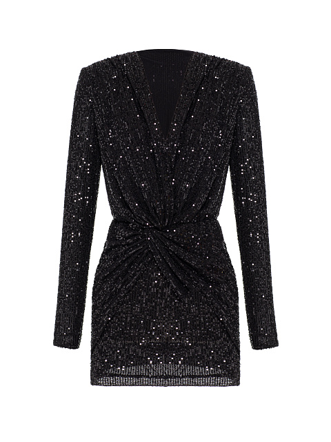 Black Sequin Draped Mini Dress, 1