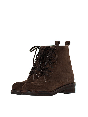 Brown Velour & Fur Lace Up Boots, 1