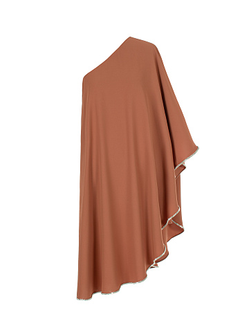 Brown Rhinestones Trimmed One Shoulder Midi Dress, 1