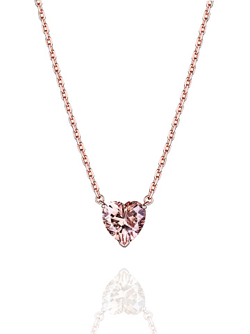 Brown & Pink Heart-Shaped Cubic Zirkonia & Rose Silver Necklace  , 1