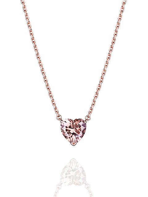 Brown & Pink Heart-Shaped Cubic Zirkonia & Rose Silver Necklace , 1 Brown & Pink Heart-Shaped Cubic Zirkonia & Rose Silver Necklace , 1