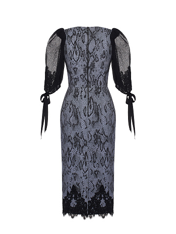 Grey Snake Skin Printed Denim Midi Dress, 2