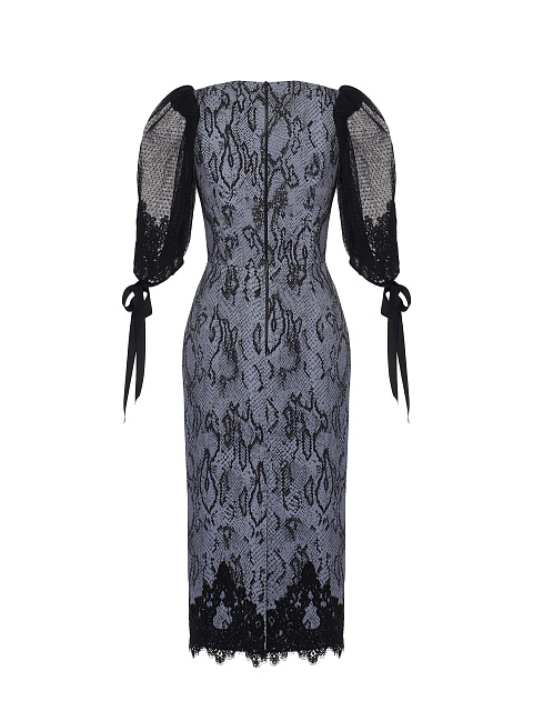 Grey Snake Skin Printed Denim Midi Dress, 2