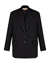 Жакет оверсайз удлиненный черный в полоску, застежка на две пуговицы, шлица Жакет оверсайз удлиненный черный в полоску, застежка на две пуговицы, шлица