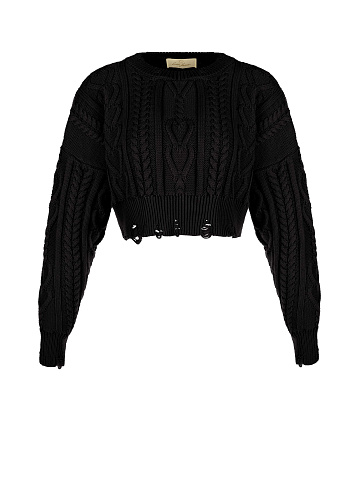 Cropped black cable knit sweater, 1