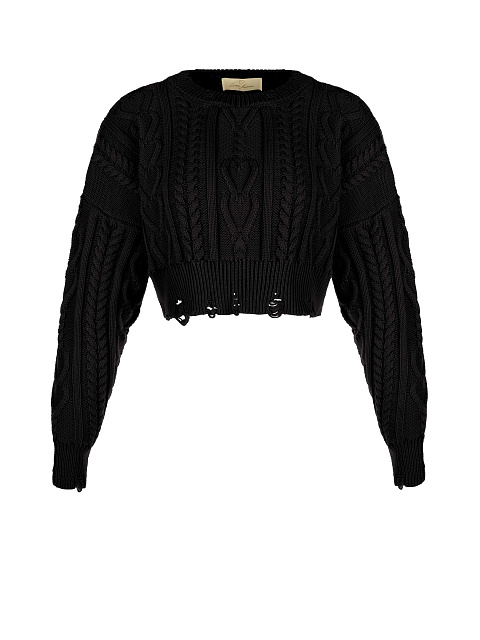 Cropped black cable knit sweater, 1 Cropped black cable knit sweater, 1