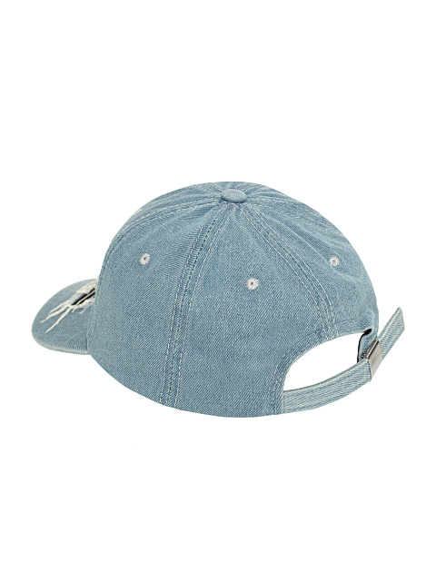 Light Blue Distressed Denim Cap With Rings, 3 Light Blue Distressed Denim Cap With Rings, 3
