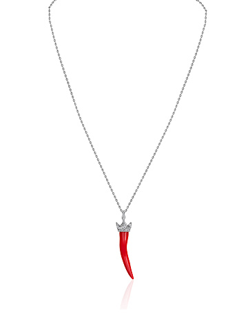 Round Diamond & Coral & White Gold Necklace, 1