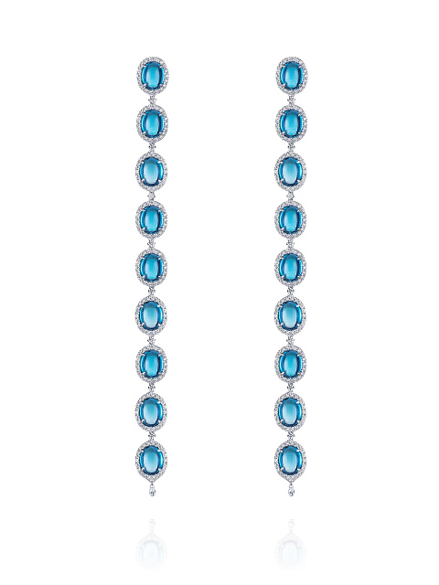 Long white gold earrings with topazes and diamonds, 1