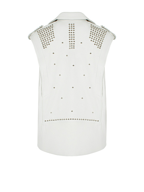 White Studded Leather & Shearling Vest, 2