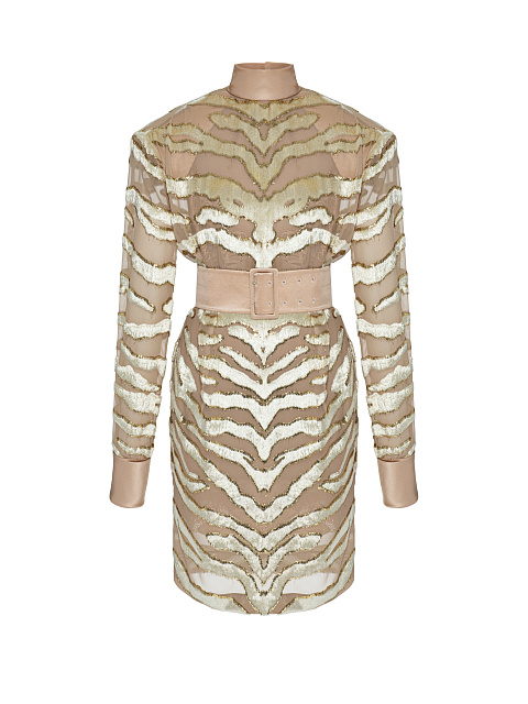 Beige devoré velvet midi dress, 1 Beige devoré velvet midi dress, 1