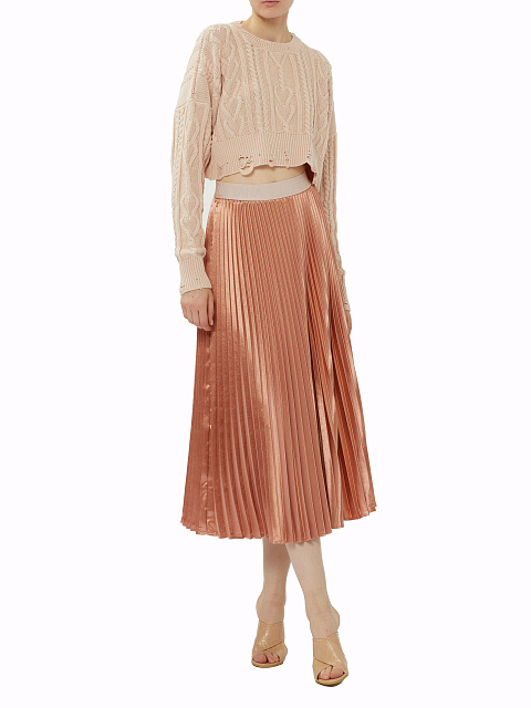 Light Pink Cotton Cropped Cable Knit Sweater, 4 Light Pink Cotton Cropped Cable Knit Sweater, 4