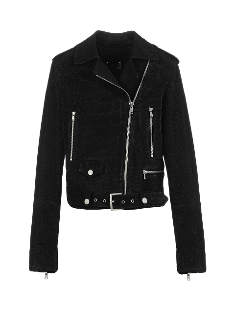Black Crocodile Leather Biker Jacket, 1