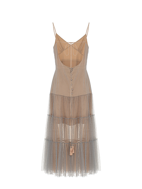 Beige Mesh & Organza Midi Dress, 2