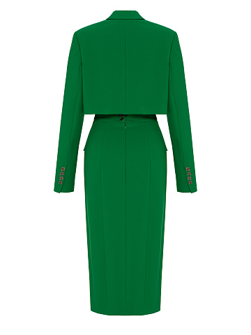 Green Wool Midi Skirt Suit, 2