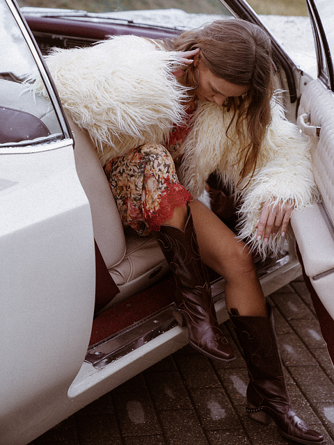 Dark Brown Leather Embroidered Cowboy Boots, 5