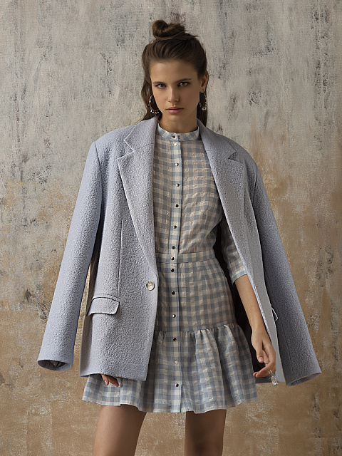 Light Blue Checked Mini Dress , 7