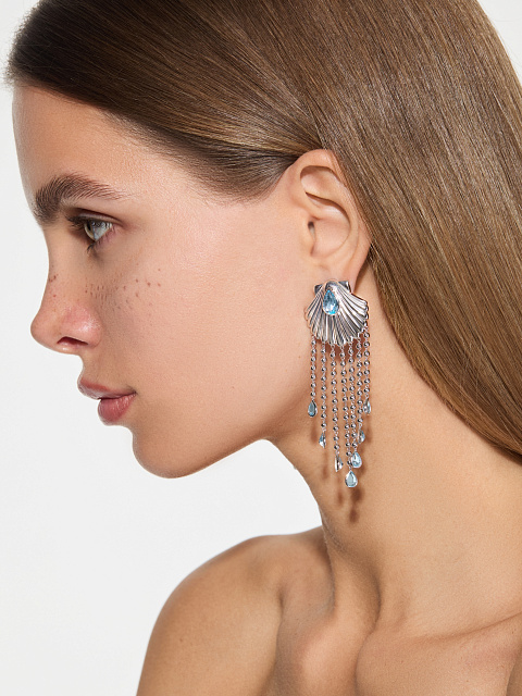 Long shell earrings with topazes, 2 Long shell earrings with topazes, 2