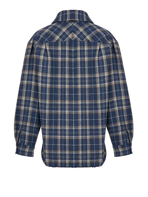 Navy Blue Checked Blue Faux Fur Lined Shirt, 2