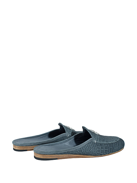 Blue Crocodile Leather Mules, 3