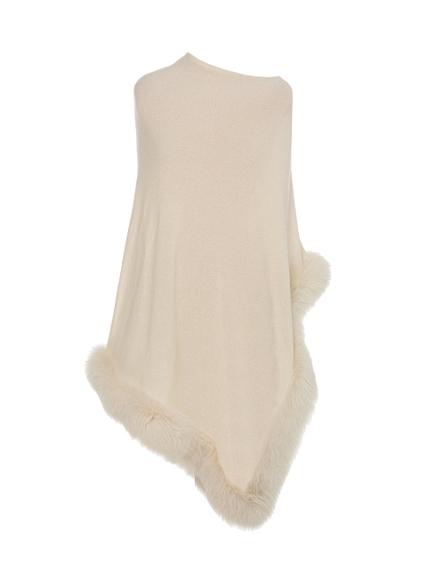 Milky Cashmere Poncho With Fox Fur, 1