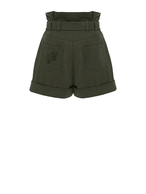 Khaki denim shorts with embroidery, 3 Khaki denim shorts with embroidery, 3