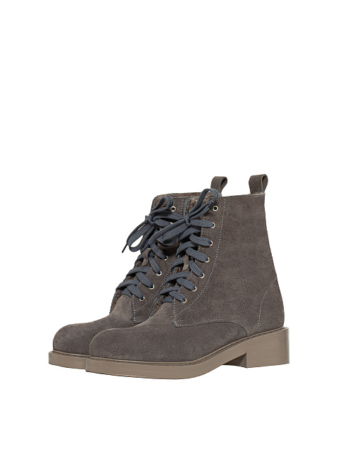 Grey Velour & Fur Lace Up Boots, 1
