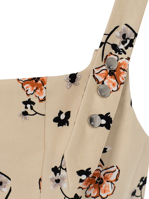 Beige cotton mini dress with floral print, 4