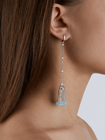 White Gold & Sky Topaz Short Tassel Earrings, 2