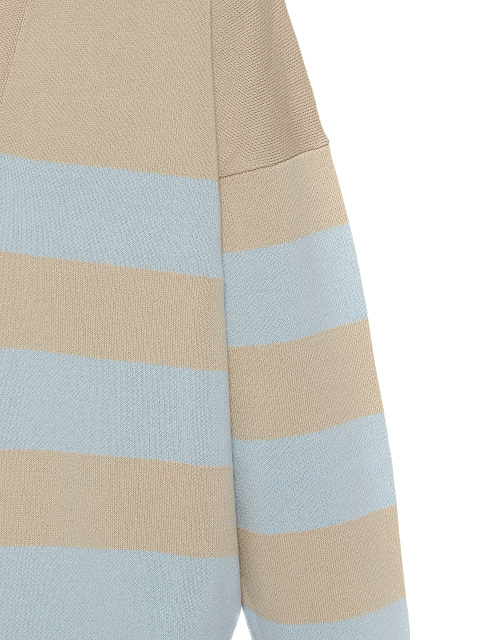 Beige & Blue Striped Cotton Pullover, 5