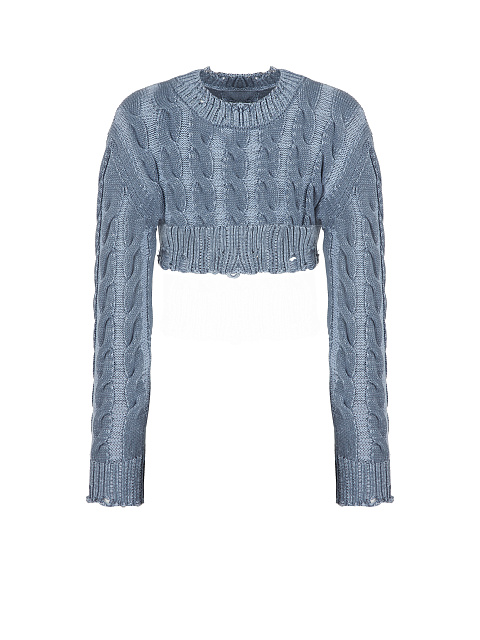 Blue Distressed Cable Knit Super Cropped Sweater, 1