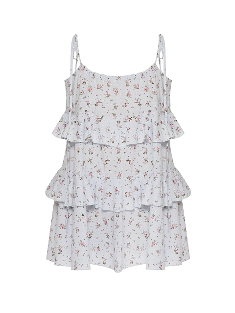 Light Blue Floral Print Cotton Mini Dress With Ruffles, 1