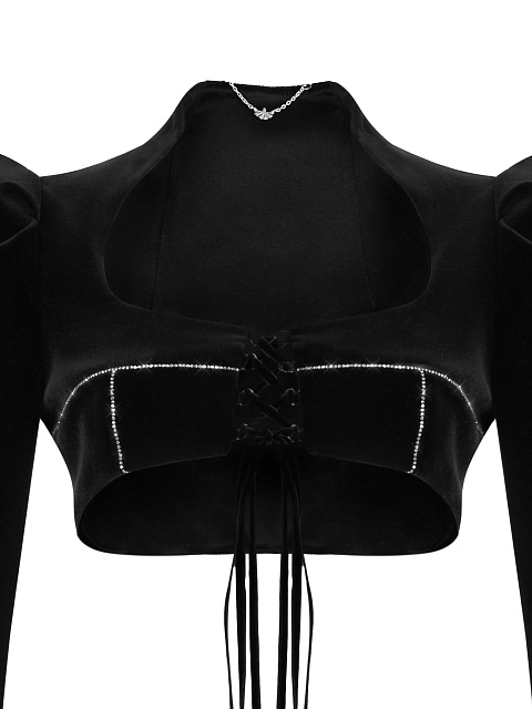 Black Velvet Cropped Blazer, 3