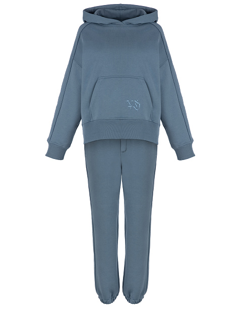 Blue Grey Jersey Set With Lily Embroidery, 1