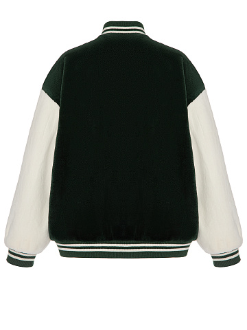 Green Oversized Mink Fur Varsity Jacket, 2