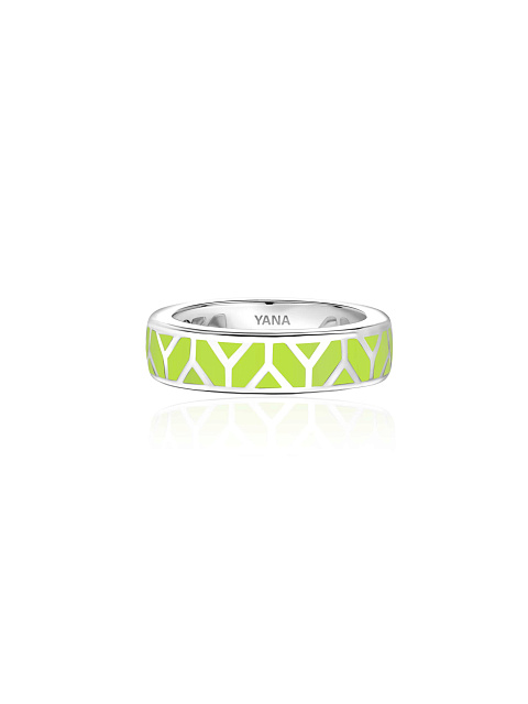 White gold ring with Lime-colored enamel, 9 White gold ring with Lime-colored enamel, 9