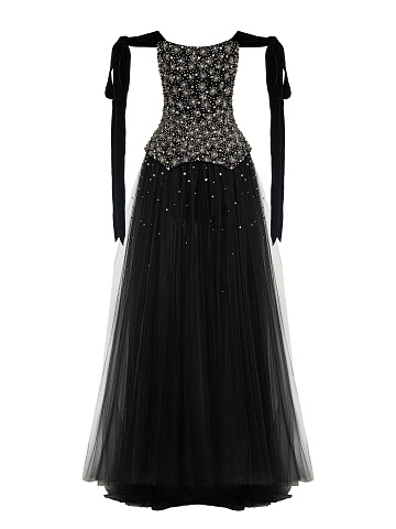 Black Tulle Maxi Dress With Crystals, 1
