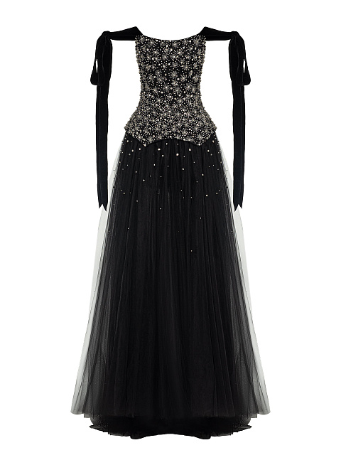 Black Tulle Maxi Dress With Crystals, 1