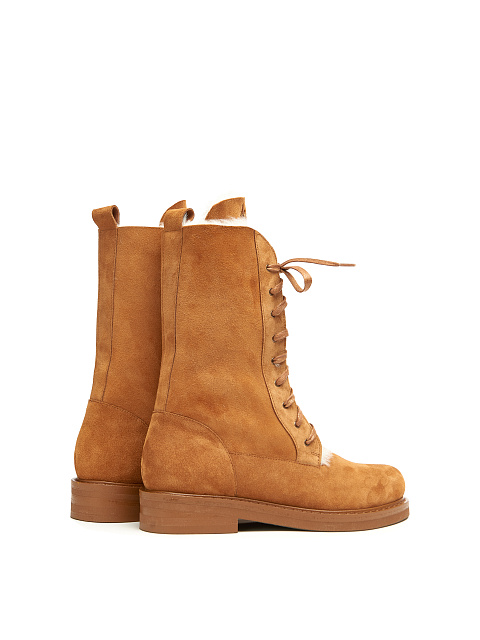 Brown Suede Shearling Boots, 3