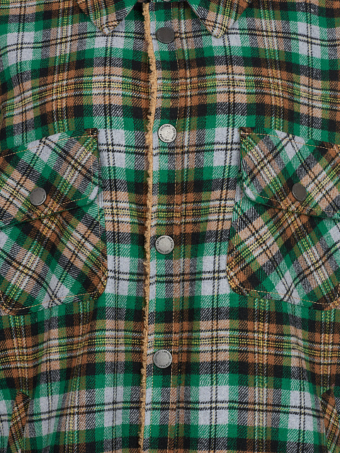 Men's Green Checked Faux Fur Lined Shirt, 3