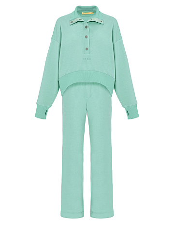 Mint Green "Yana" Embroidered Jersey Suit, 1