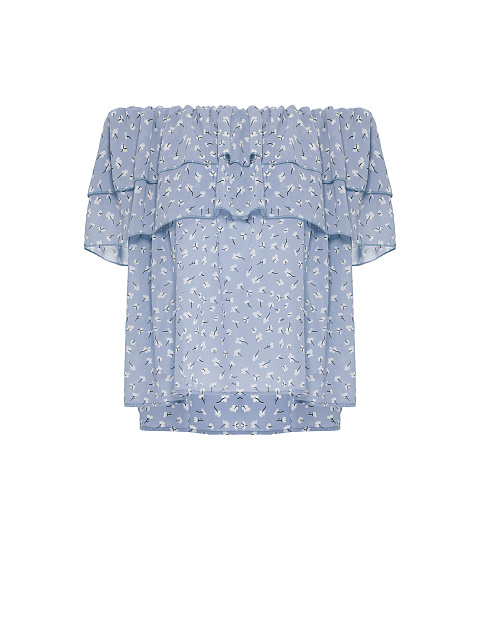 Blue Chiffon Off Shoulder Top, 1