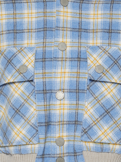 Light Blue Plaid Cropped Bomber Jacket, 3