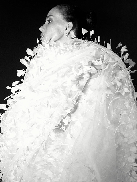 White Feather & Drape Tulle Dress, 11