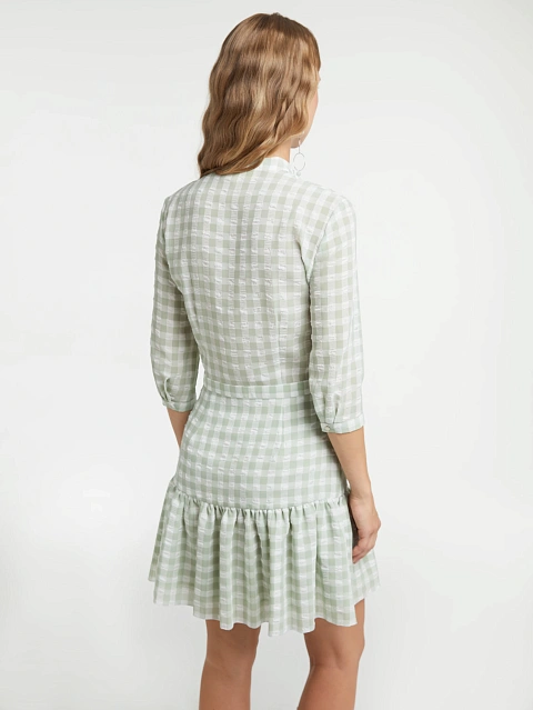 Light Green Checked Mini Dress , 5